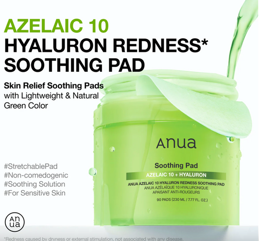 ANUA - AZELAIC ACID 10 HYALURON REDNESS SOOTHING PAD 230ml